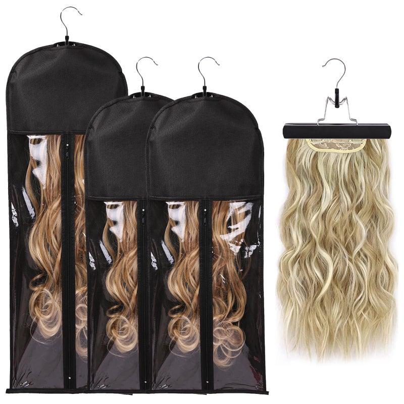 AIHOPESTO 3 Pack Wig Bags Storage with Hanger: 23.6 Inch & 31.5 Inch Black Wig Storage Bags for Multiple Wigs, Dust & Moisture Protection - Image 1