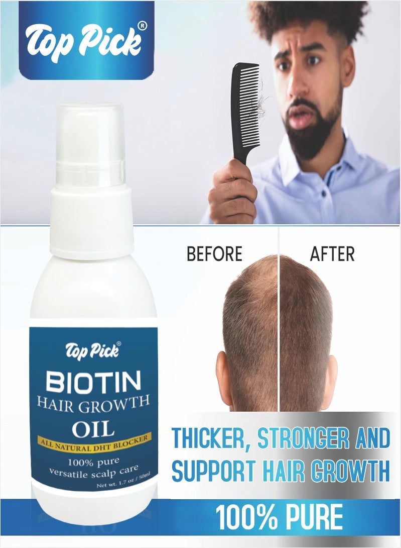 Top Pick Biotin Hair Growth Oil 50ML Benefits Most Types of Hair Healthy Supplement for Hair Strengthen and Best Growth Care All Natural DHT Blocker