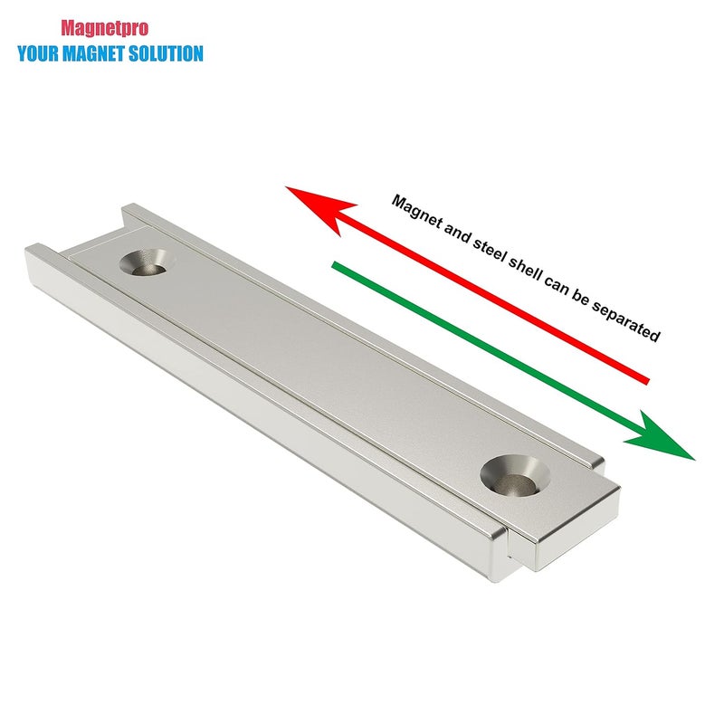 Magnetpro Pack of 6 Rectangular Magnets 30 kg Force 60 x 13.5 x 5 mm with Counterparts and Countersunk Hole, Household and Industrial Pot Magnet with Screws - Image 3