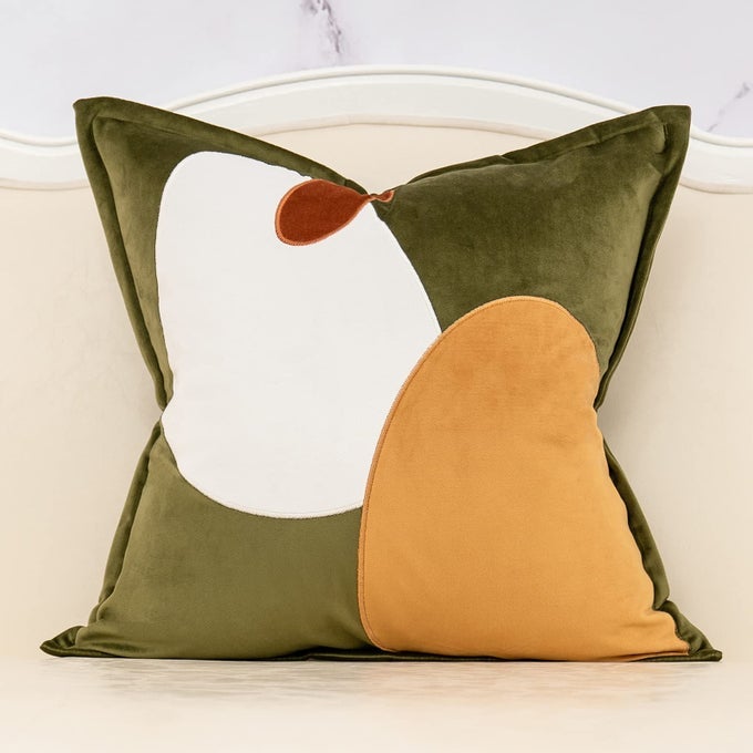 GREEN VELVET THROW PILLOW COVER WITH CLOTH TEXTURE PATCHWORK CUSHION CASE MODERN 20X20 INCH PILLOWCASE FOR SOFA COUCH BEDROOM LIVING ROOM