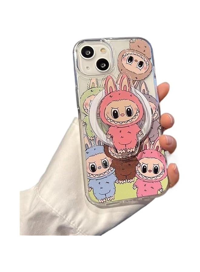 Arabest LABUB Cute Cartoon Phone 15 Case Trendy TPU Silica Gel Scratch Resistant Shockproof Protective Mobile Phone case + airbag Stand (Pink, for iPhone 16Plus) - Image 1