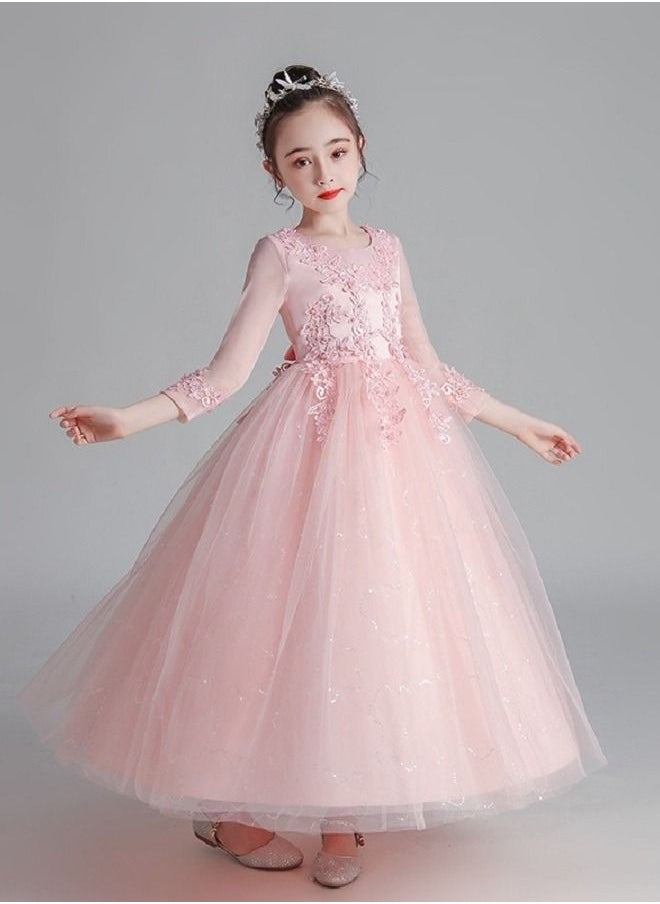 Best Gift Fashion - فستان بناتي طويل مزين بالترتر وأكمام طويلة لحفلات أعياد الميلاد، لون وردي - Image 1
