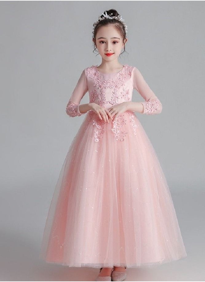 Best Gift Fashion - فستان بناتي طويل مزين بالترتر وأكمام طويلة لحفلات أعياد الميلاد، لون وردي - Image 1