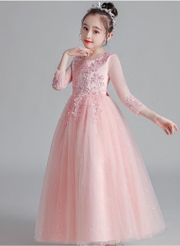 Best Gift Fashion - فستان بناتي طويل مزين بالترتر وأكمام طويلة لحفلات أعياد الميلاد، لون وردي - Image 1