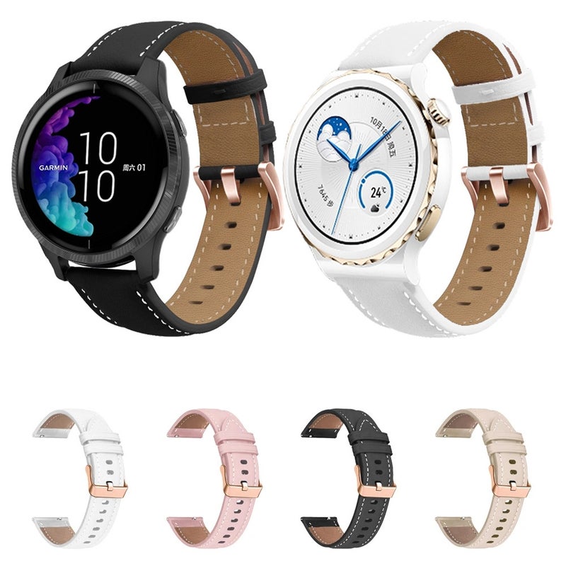 S-TOP For Garmin Forerunner 265S / 255S / Venu 2S 18mm Rose Gold Buckle Genuine Leather Watch Band (Black) - Image 3