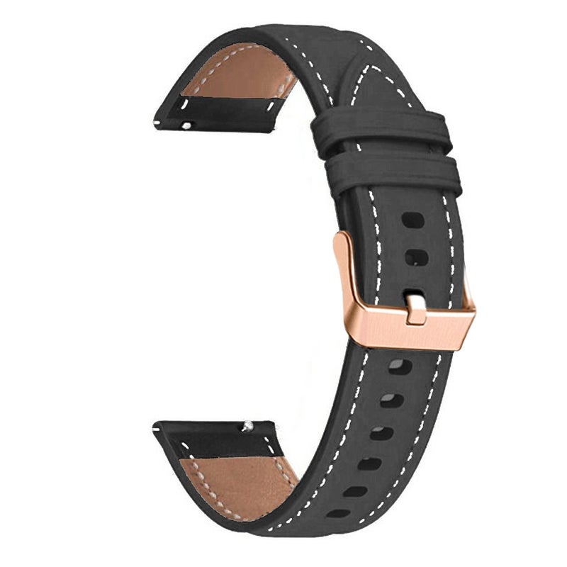 S-TOP For Garmin Forerunner 265S / 255S / Venu 2S 18mm Rose Gold Buckle Genuine Leather Watch Band (Black) - Image 2