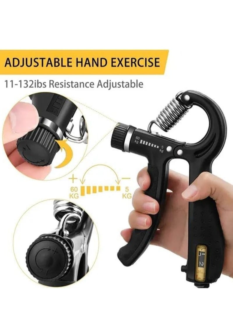 مقوي قبضة اليد مع عداد مقاومة قابل للتعديل، مقوي للساعد من 5 إلى 60 كجم لأصابع المعصم القوية