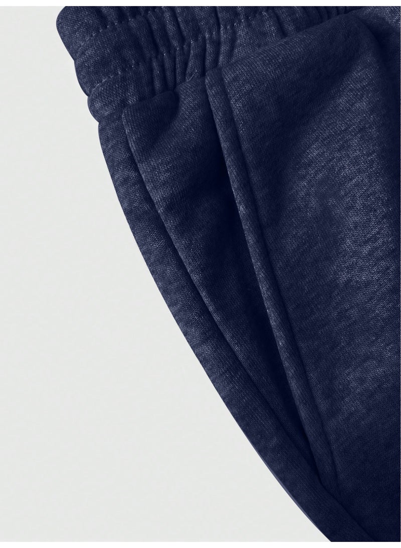 Elegant and modern men's sports pants in large sizes, color  blue. Loose and comfortable design with a drawstring, suitable for daily wear. - Image 4