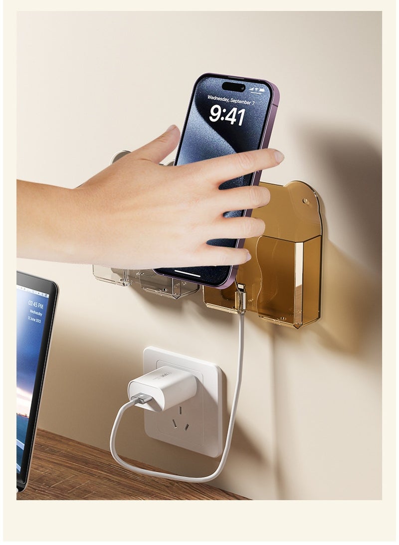 2pcs Wall Mounted Phone Holder, Clear Stand Self Adhesive With Charging Hole Compatible With iPhone and Android Smartphone, Cradle Bedside Organizer Remote Control Stand for Home Office - Image 4