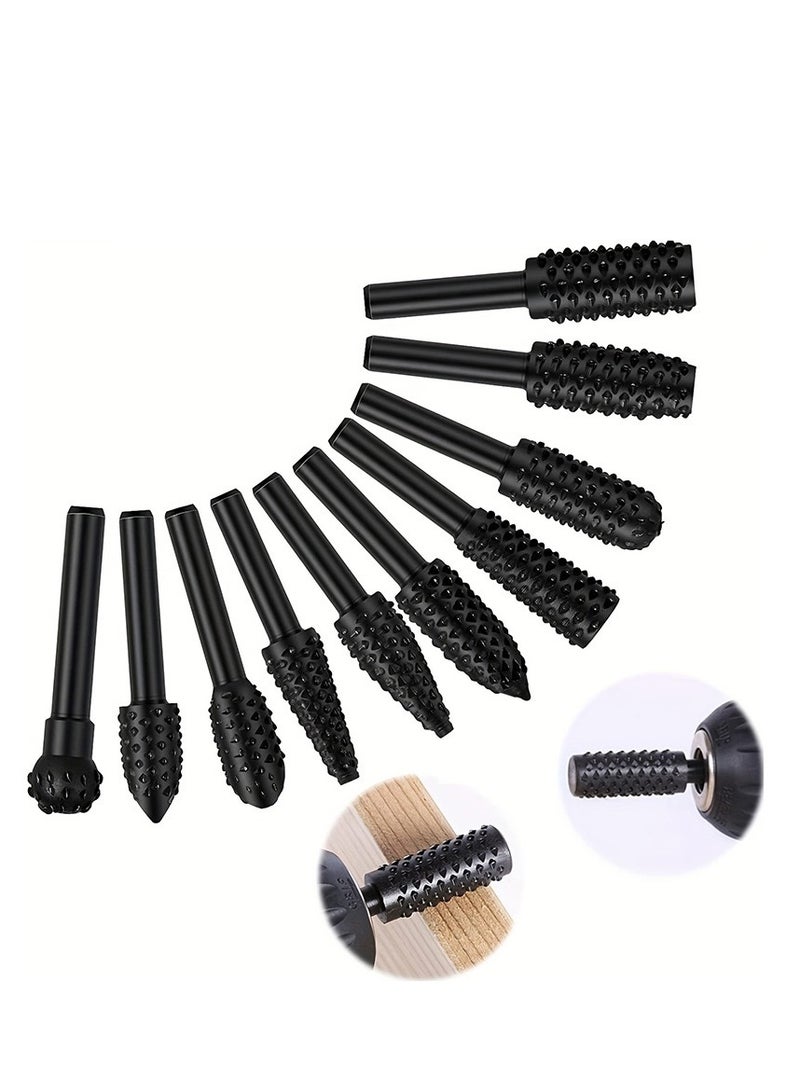 Wood Carving Rasp Drill Bits 1/4 Shank Rotary Files Woodworking Burrs Grinding Tool Cutting Engraving Deburring Shaping Grooving - Image 1