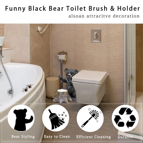 ZQQLITE Toilet Brush Holder Set for Bathroom Super Cute Bear Base Solidly Toilet Bowl Brush and Holder Flexible and Durable Style Stylish Toilet Cleaner Brush Saving Storage Space Toilet Brushes for Bathroom - Image 3