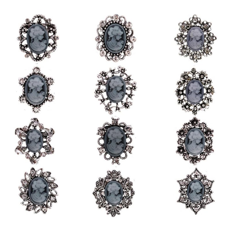 Ezing Vintage Princess Frame Crystal Cameo Brooches Pins Set for Women (b) - Image 1