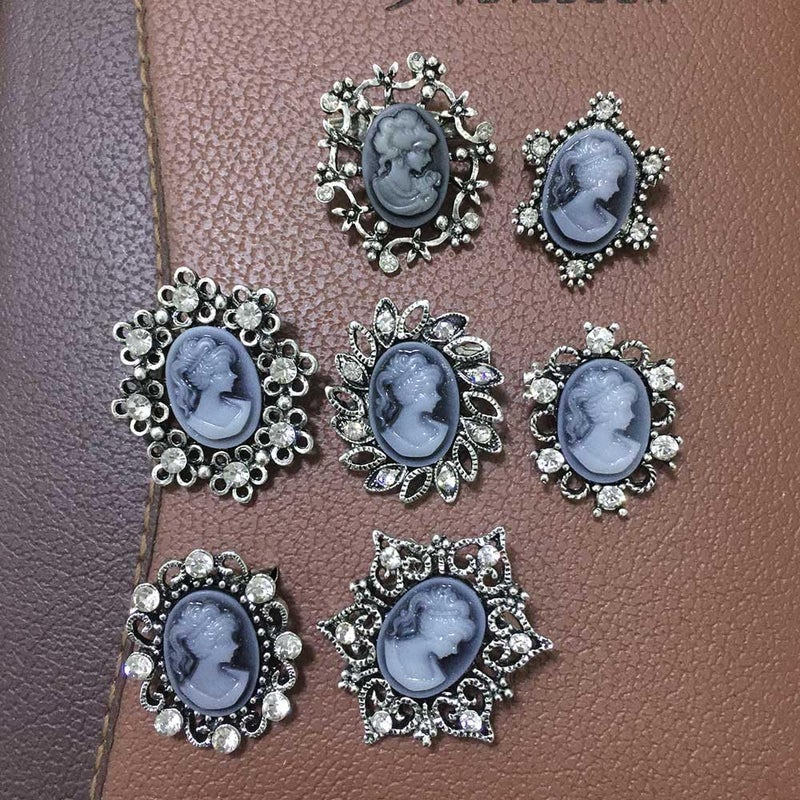 Ezing Vintage Princess Frame Crystal Cameo Brooches Pins Set for Women (b) - Image 3