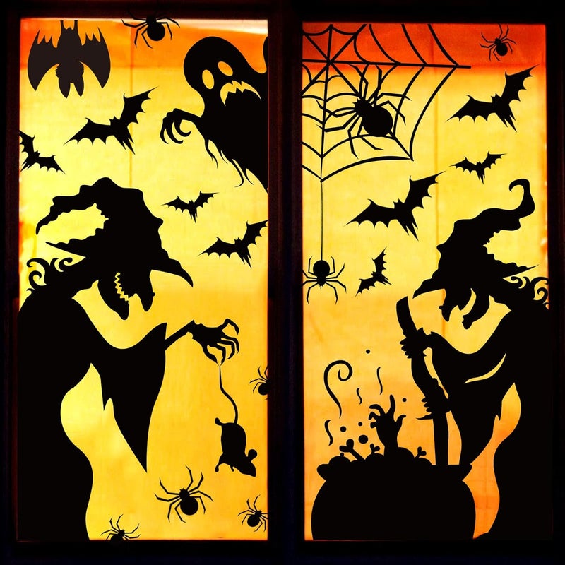 Pseutio Large Halloween Window Clings Decorations - Silhouette Decorations With Scary Witch Stickers for Windows - Image 1