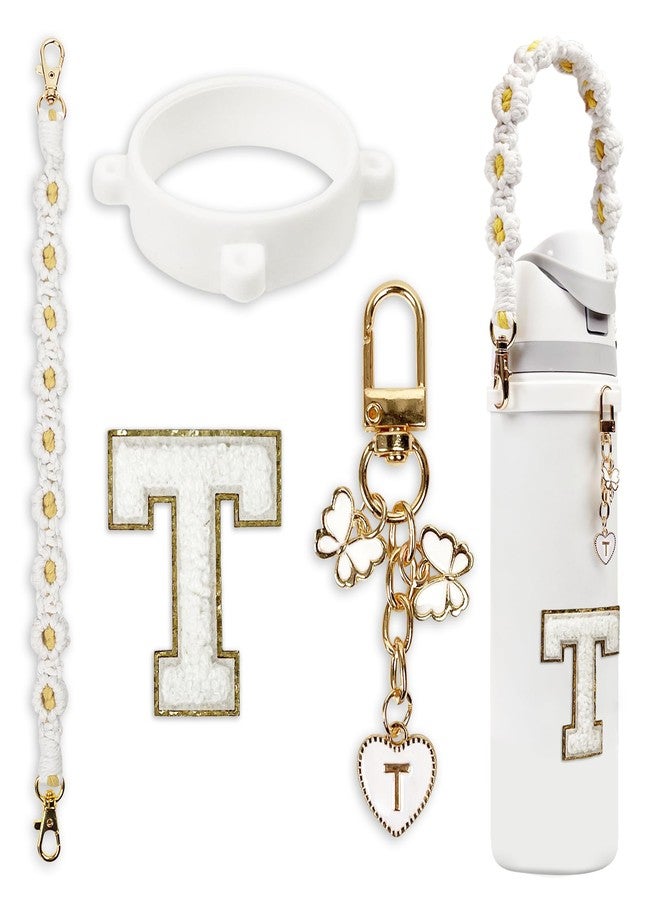 SITKOL Cute Letter Charm Set Compatible with Owala Water Bottle 24 oz, 32 oz, 40 oz, Owala Kids, Owala Coffee Tumbler, Owala FreeSip - Includes Handle Strap, for Owala & Stanley Cup Accessories (White, T) - Image 1