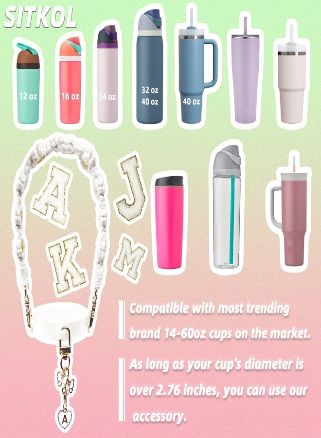 SITKOL Cute Letter Charm Set Compatible with Owala Water Bottle 24 oz, 32 oz, 40 oz, Owala Kids, Owala Coffee Tumbler, Owala FreeSip - Includes Handle Strap, for Owala & Stanley Cup Accessories (White, T) - Image 2
