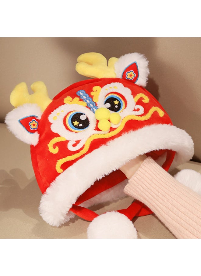 Dragon Head Hat National Style Autumn And Winter Year's Eve Children's Cold-proof Warm National Tide Tiger Head Hat-Specifications:Lion Hat-Color:25* 35cm 0.17  - Image 5