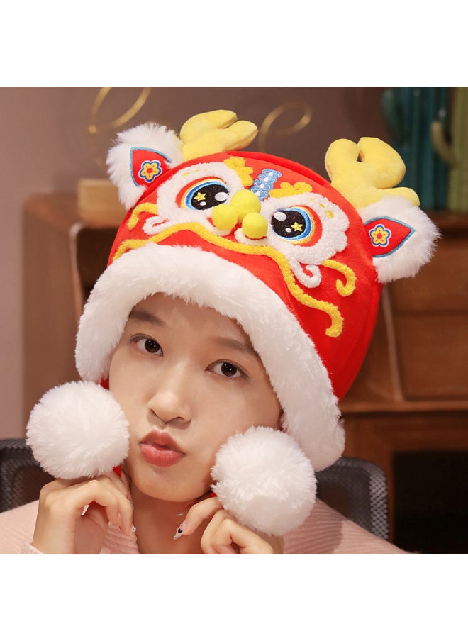 Dragon Head Hat National Style Autumn And Winter Year's Eve Children's Cold-proof Warm National Tide Tiger Head Hat-Specifications:Lion Hat-Color:25* 35cm 0.17  - Image 4