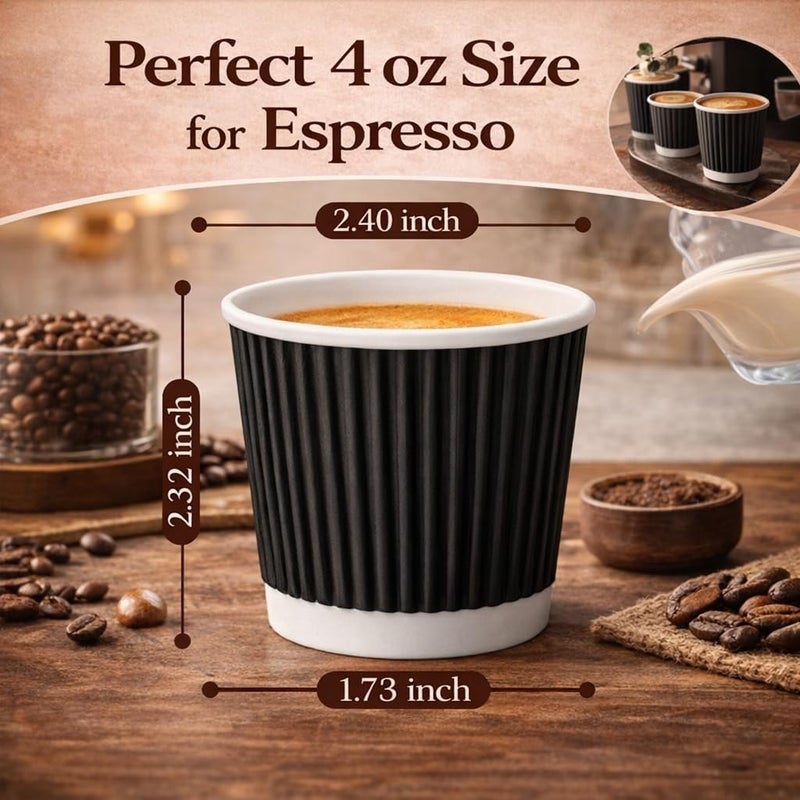 Barafat 200pcs 4oz Paper Espresso Cups Ripple Wall Hot Cups For Coffee Disposable Coffee Cup Paper Hot/Cold Drinking Cups for Party, Picnic, Travel and Events (200, Black) - Image 4