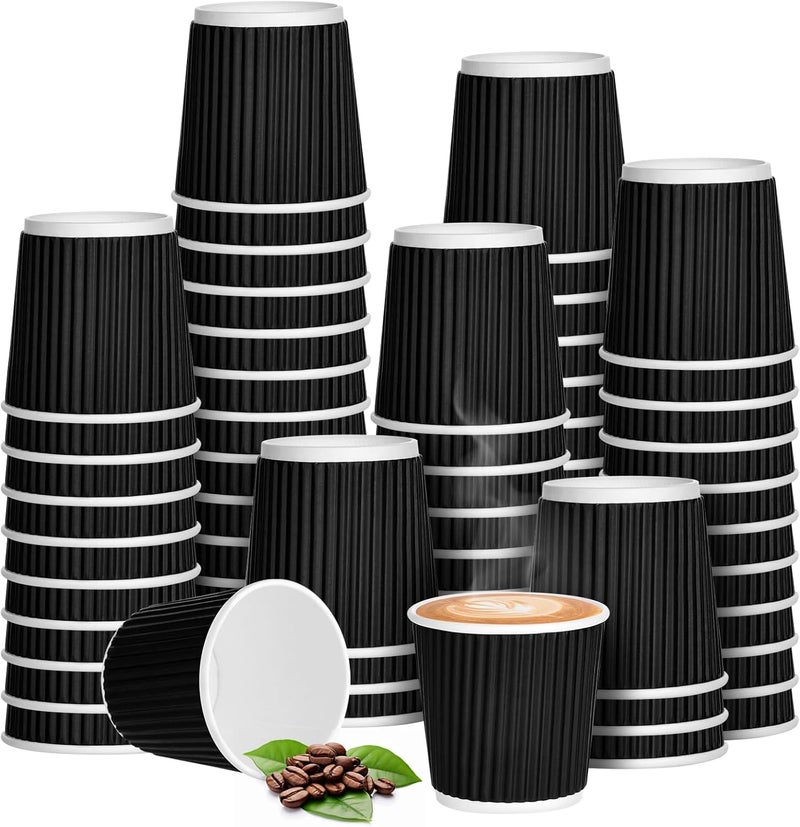 Barafat 200pcs 4oz Paper Espresso Cups Ripple Wall Hot Cups For Coffee Disposable Coffee Cup Paper Hot/Cold Drinking Cups for Party, Picnic, Travel and Events (200, Black) - Image 1