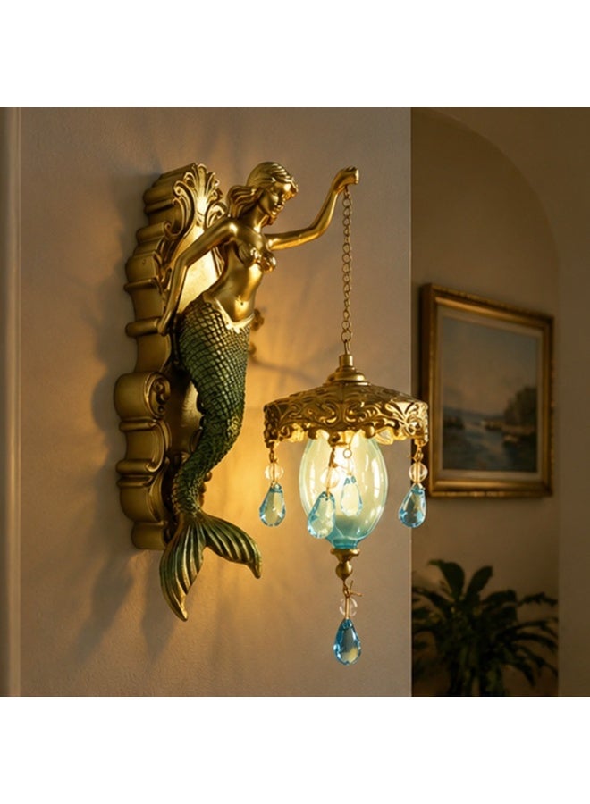 Vintage European Style Resin Mermaid Wall Sconce Decorative Lamp - Image 1