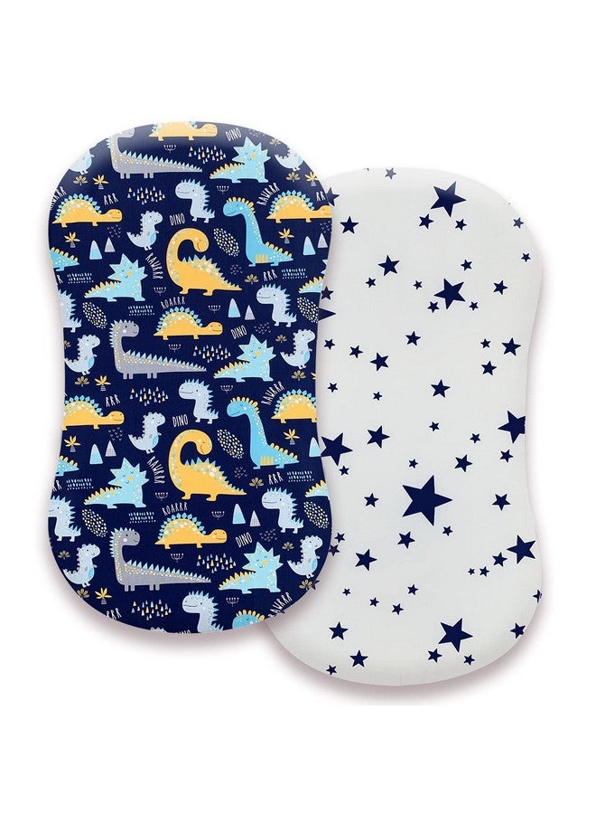 AMROSE Premium Cotton Bassinet Sheets, Compatible with Halo Bassinest Swivel Sleeper, 2 Pack Sheets Set for Baby Boys, Soft Breathable Safe, Dinosaur & Stars - Image 1