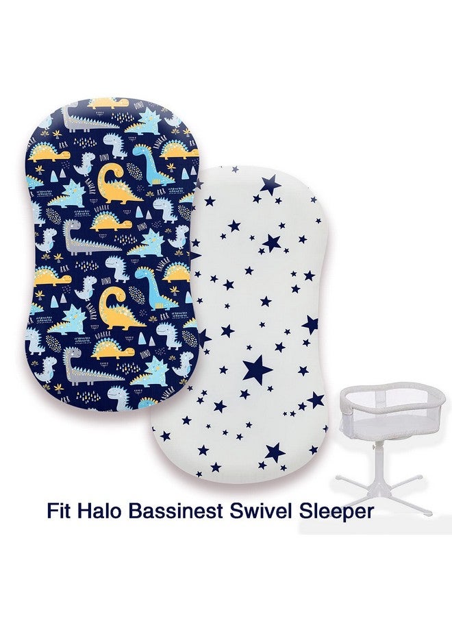 AMROSE Premium Cotton Bassinet Sheets, Compatible with Halo Bassinest Swivel Sleeper, 2 Pack Sheets Set for Baby Boys, Soft Breathable Safe, Dinosaur & Stars - Image 2