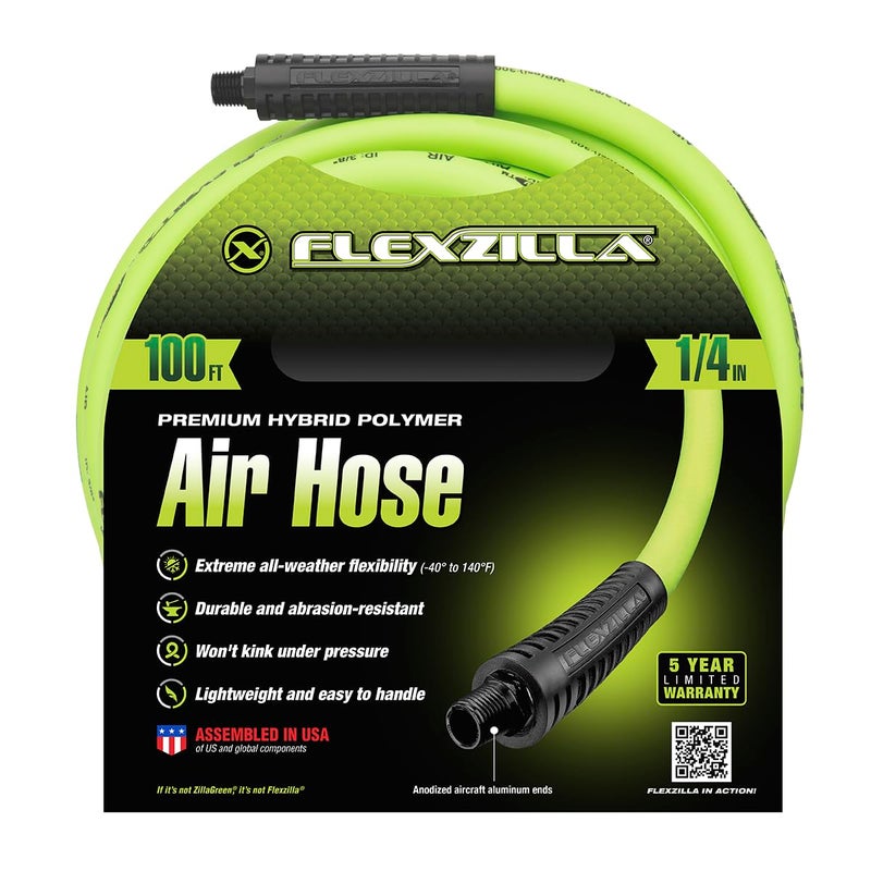 Flexzilla خرطوم هواء فليكسزيلا، 1/4 بوصة × 100 قدم، تركيبات MNPT 1/4 بوصة، ثقيل، خفيف الوزن، هجين، زيلاغرين - HFZ14100YW2 - Image 2