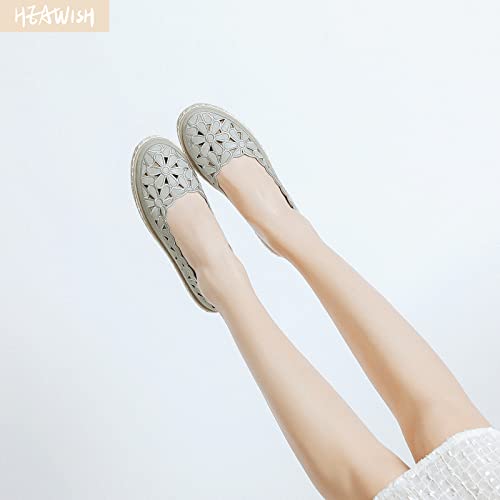 HEAWISH Women’s Ballet Flat Daisy Round Toe Dress Shoes Casual Slip On Rope Loafer(Grey, US10) - Image 2