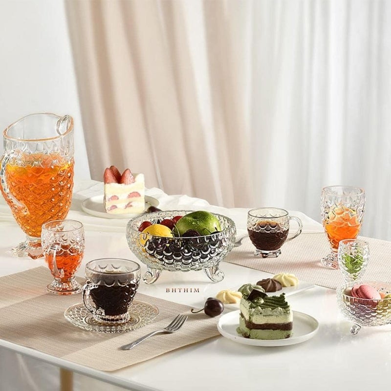 Red-Rubby Red-Rubby Glass Serving Bowls Set of 7 pcs Dessert Bowl Set, Glassware Tableware Serving Bowl Set for Ice-Cream, Fruit, Candy, Pasta, Salad, Sugar 1 Big Bowl, 6 Small Bowl (Flower- A, Set of 7) - Image 4