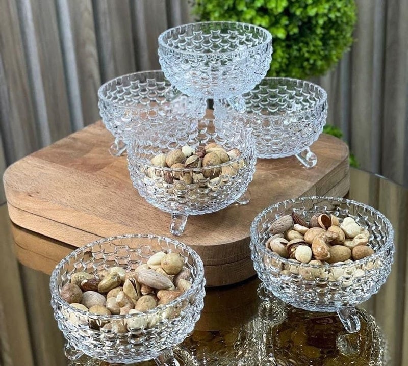 Red-Rubby Red-Rubby Glass Serving Bowls Set of 7 pcs Dessert Bowl Set, Glassware Tableware Serving Bowl Set for Ice-Cream, Fruit, Candy, Pasta, Salad, Sugar 1 Big Bowl, 6 Small Bowl (Flower- A, Set of 7) - Image 5
