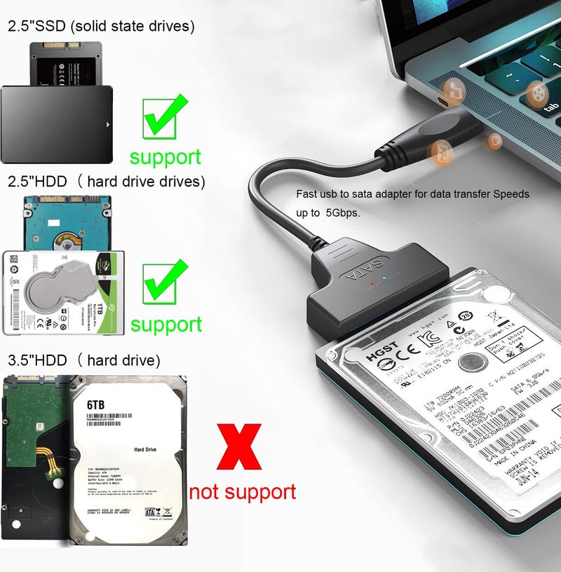 FRIGRAF High Speed SATA to USB 3.0 Cable, SATA to USB Adapter for 2.5â€SSD & HDD,2in1 Sata Cable Type-C/Type-A (USB to 2.5 SSD HDD) - Image 3