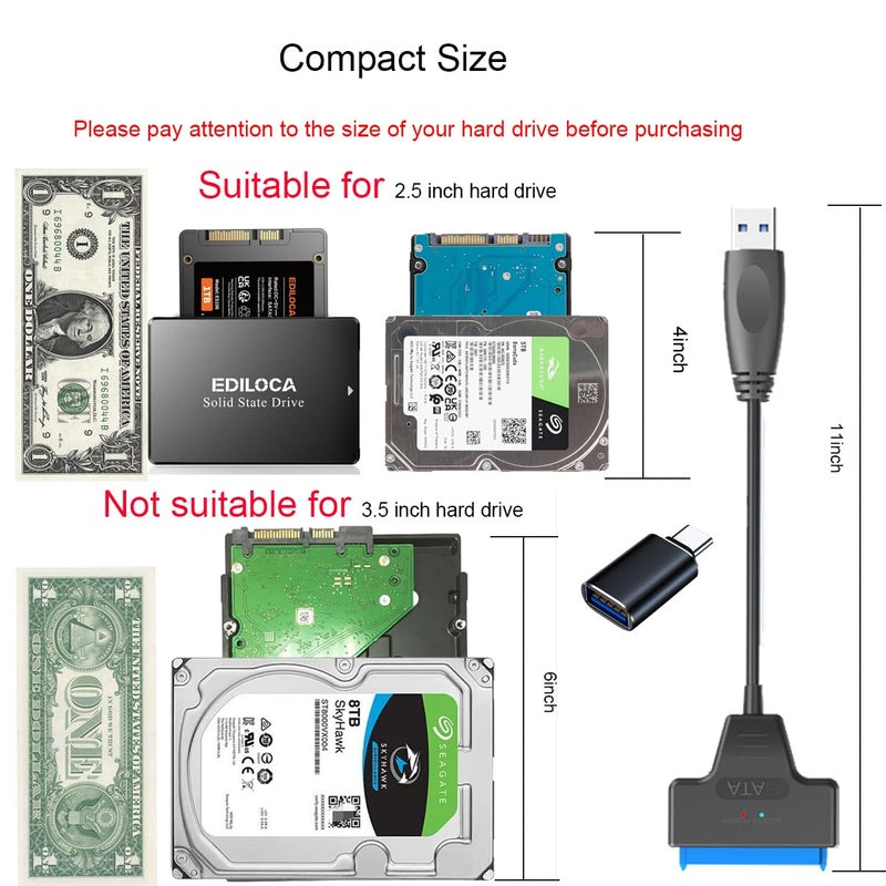 FRIGRAF High Speed SATA to USB 3.0 Cable, SATA to USB Adapter for 2.5â€SSD & HDD,2in1 Sata Cable Type-C/Type-A (USB to 2.5 SSD HDD) - Image 4