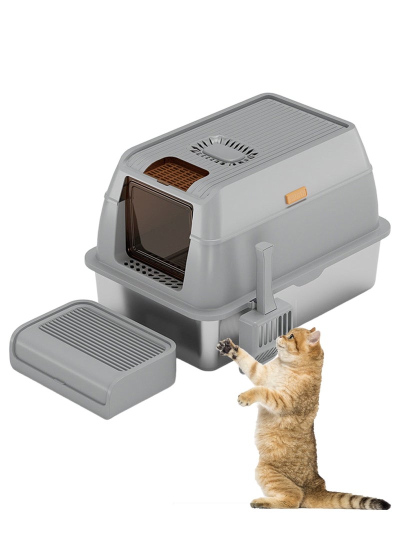 Kidle - Stainless Steel Cat Litter Box Easy to Clean Cat Litter Box Oversized Anti-Splash Anti-Leakage Sand Splash-Proof Closed Cat Litter Box - Image 1