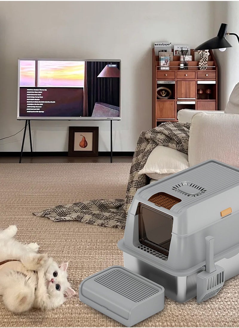 Kidle - Stainless Steel Cat Litter Box Easy to Clean Cat Litter Box Oversized Anti-Splash Anti-Leakage Sand Splash-Proof Closed Cat Litter Box - Image 1