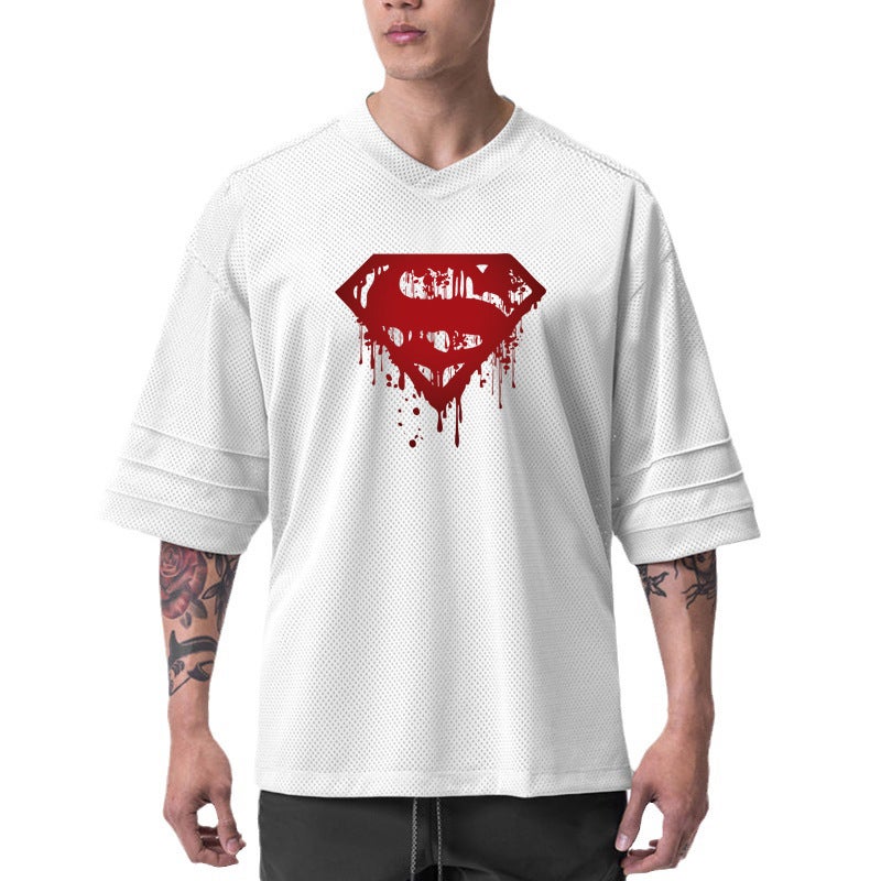 Summer muscle fitness short sleeve men''s loose plus size mesh sports training iron bodybuilding T-shirt half sleeve half sleeve half sleeve - Image 3