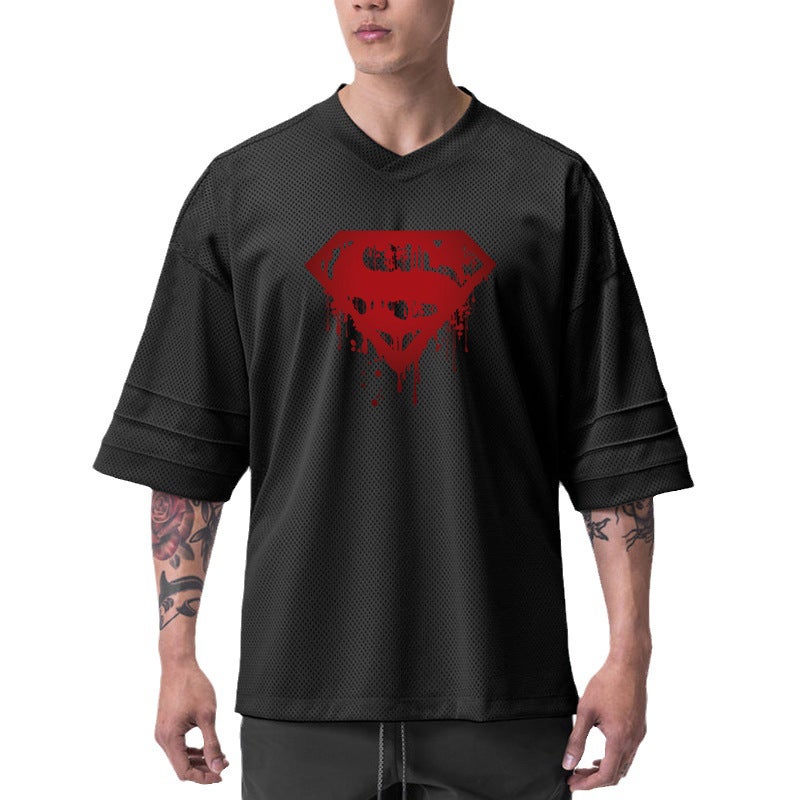 Summer muscle fitness short sleeve men''s loose plus size mesh sports training iron bodybuilding T-shirt half sleeve half sleeve half sleeve - Image 2