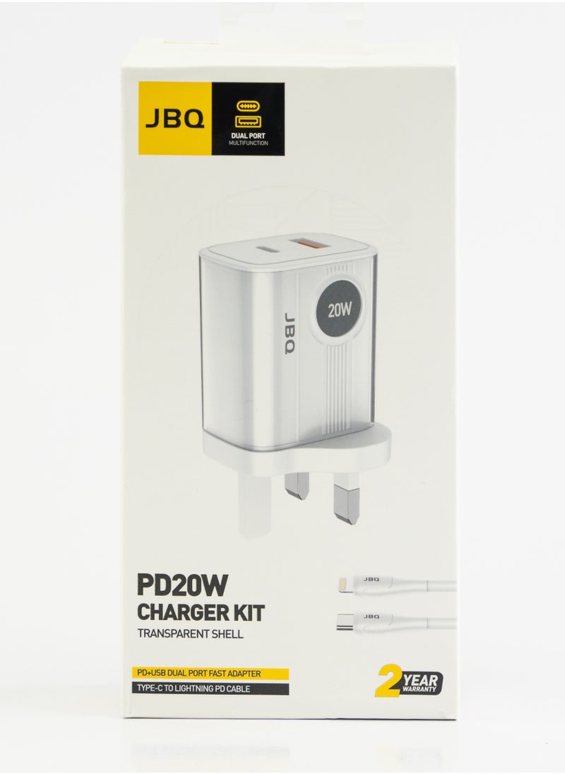 JBQ - 20W PD+USB Dual Port Fast Charging Adapter With C to Lightning Cable - Image 1