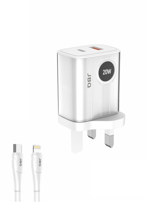 20W PD+USB Dual Port Fast Charging Adapter With C to Lightning Cable