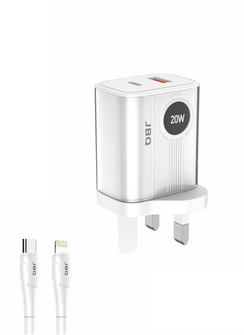 JBQ - 20W PD+USB Dual Port Fast Charging Adapter With C to Lightning Cable - Image 1