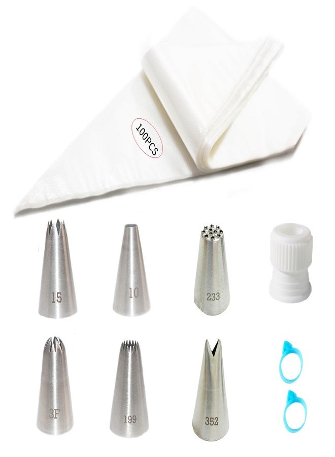 Cakance Piping Bags and Tips Set,109pcs Cake Decorating Kit with 100pcs Disposable Icing Pastry Bags, 6 Different Icing Bags Tips, 1 Piping Bag Coupler and 2 Frosting Bags Ties - Image 1