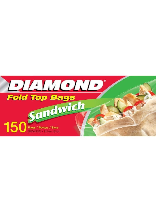 Diamond Fold Top Sandwich Bags, 150 Count, Medium Size - Image 1