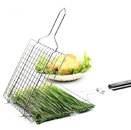 Ngel Chromium Plated Barbecue BBQ Grill Net Basket for Fish Vegetables Steak Shrimp Chops and Other Food with Wooden Handle - Image 3