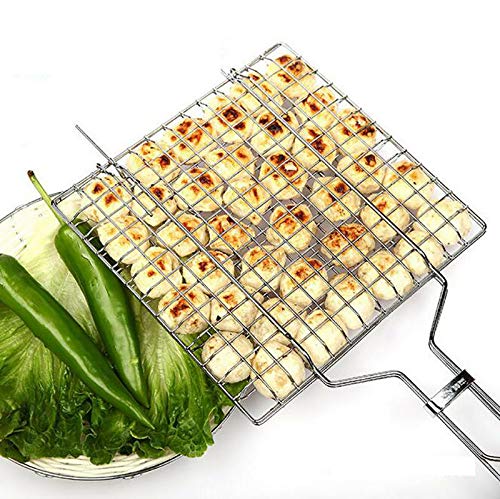Ngel Chromium Plated Barbecue BBQ Grill Net Basket for Fish Vegetables Steak Shrimp Chops and Other Food with Wooden Handle - Image 4