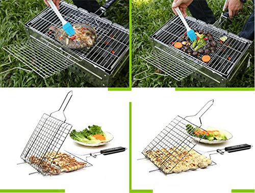 Ngel Chromium Plated Barbecue BBQ Grill Net Basket for Fish Vegetables Steak Shrimp Chops and Other Food with Wooden Handle - Image 5