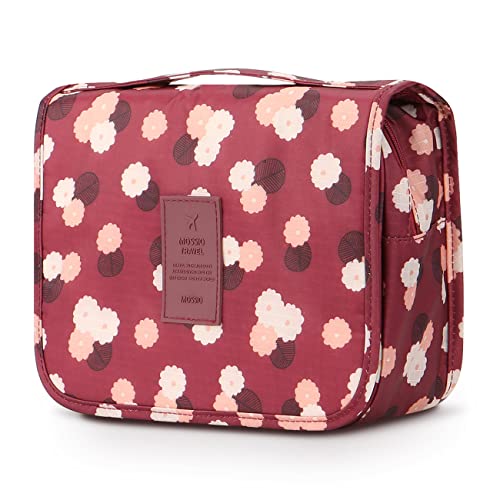 Mossio Hanging Toiletry Bag - Large Cosmetic Makeup Travel Organizer for Men & Women with Sturdy Hook (Wine Flower) - Image 1