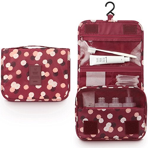 Mossio Hanging Toiletry Bag - Large Cosmetic Makeup Travel Organizer for Men & Women with Sturdy Hook (Wine Flower) - Image 2