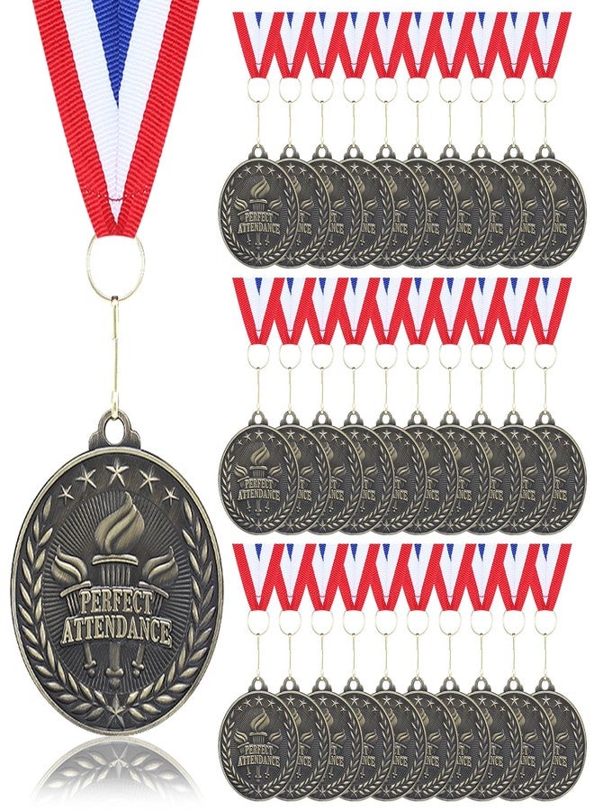 Otuuz 30 Pcs Perfect Attendance Medal Award Bulk 2 Inch Graduation Gold Award Medals with Neck Ribbons Metal Grad Attendance Winner Trophy Team Prize Gifts for Scholastic Academics(Torch) - Image 1