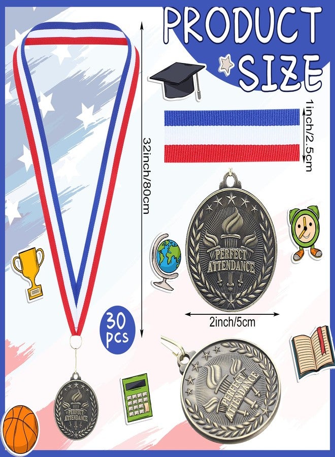 Otuuz 30 Pcs Perfect Attendance Medal Award Bulk 2 Inch Graduation Gold Award Medals with Neck Ribbons Metal Grad Attendance Winner Trophy Team Prize Gifts for Scholastic Academics(Torch) - Image 2
