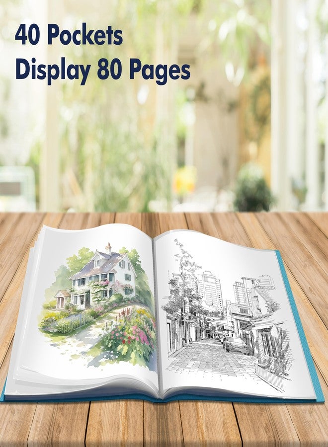 Vantasii Art Portfolio Folder, 40 Clear Pockets Acqua Paper Protectors Display 80 Pages Clear Presentation Book for Artworks, Letters, Report Sheets, Documents (Can Accommodate 8.5” x11 11/16”) - Image 2